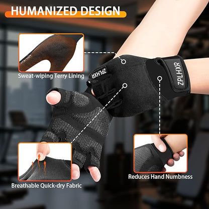Workout Gloves for Men and Women, Gym Gloves for Weight Lifting, Exercise, Cycling, Training & Fitness, Fingerless with Padded Grip, Full Palm Protection & Breathable Design