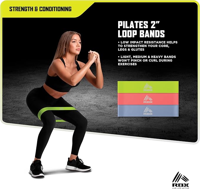 RBX 5 Piece Home Gym Workout Kit - Light, Medium, Heavy Resistance Bands, Figure 8 Resistance Tube, Pilates Core Sliders & Carry Bag
