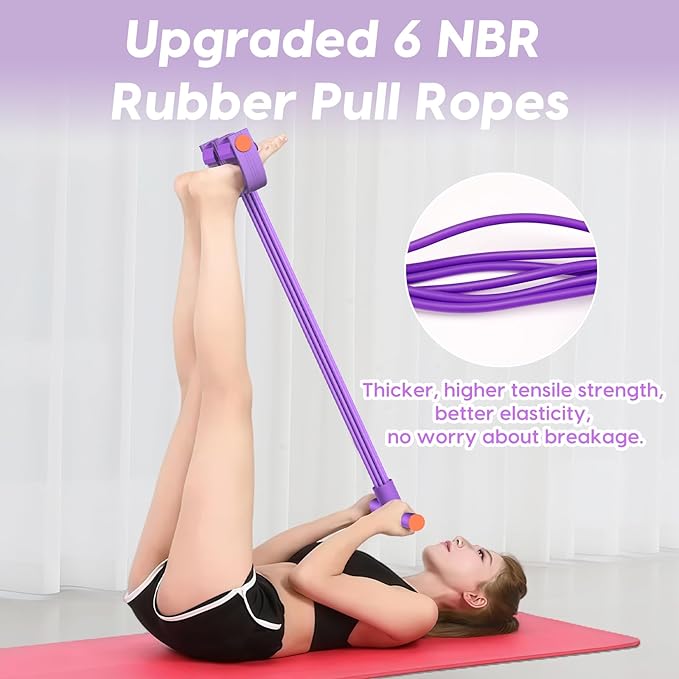 Resistance Bands with Handles, 6-Tube Elastic Foot Pedal Resistance Bands, Natural Rubber Ankle Puller Sit-up Exercise, Multifunction Fitness Band for Abdomen, Waist, Arm, Leg Stretching Training