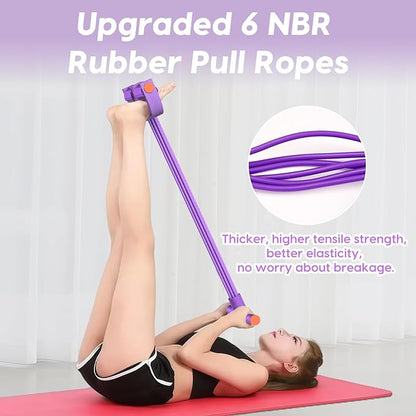 Resistance Bands with Handles, 6-Tube Elastic Foot Pedal Resistance Bands, Natural Rubber Ankle Puller Sit-up Exercise, Multifunction Fitness Band for Abdomen, Waist, Arm, Leg Stretching Training