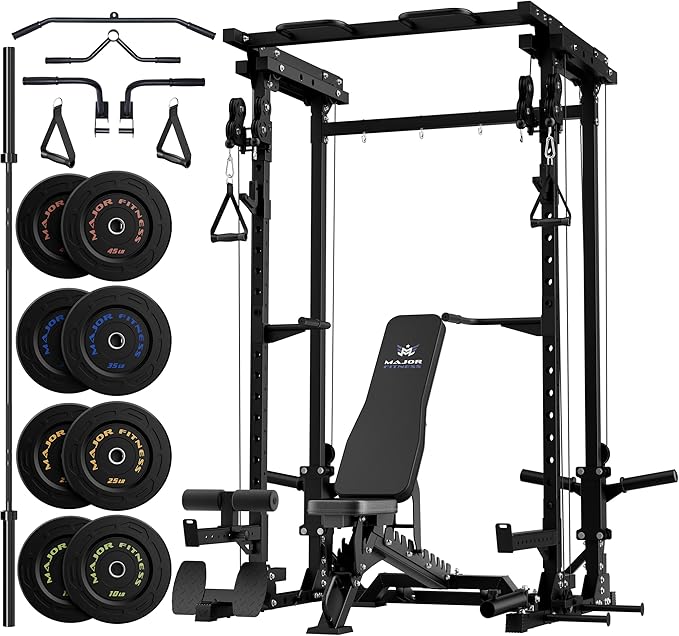 MAJOR FITNESS Drone3 Power Rack, 2500lbs Multi-Function Home Gym Squat Rack with Dual Pulley System, Pull-Up Bar & J-Hooks, Heavy-Duty Steel Frame for Maximum Stability & Strength Training
