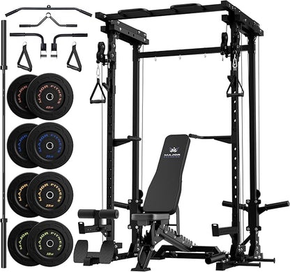 MAJOR FITNESS Drone3 Power Rack, 2500lbs Multi-Function Home Gym Squat Rack with Dual Pulley System, Pull-Up Bar & J-Hooks, Heavy-Duty Steel Frame for Maximum Stability & Strength Training