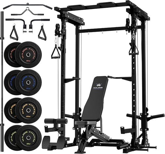 MAJOR FITNESS Drone3 Power Rack, 2500lbs Multi-Function Home Gym Squat Rack with Dual Pulley System, Pull-Up Bar & J-Hooks, Heavy-Duty Steel Frame for Maximum Stability & Strength Training