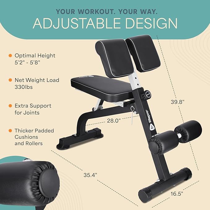 Lifepro SculptTrainer Roman Chair – Hyperextension Bench for Strength Training – Adjustable Back Extension Machine, Ab Bench & Foldable Sit-Up Bench for Athletes, Core Work & Home Gym Workouts