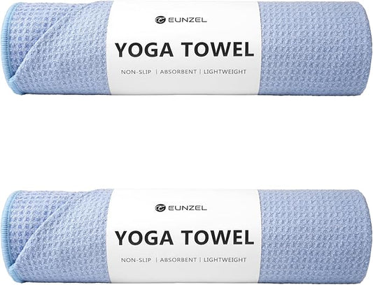 Eunzel 2 Pack Hot Yoga Towel, Non-Slip Yoga Mat Towel with Grip Dots Stickyfiber Sweat Absorbent Towel for Hot Yoga, Pilates and Workout 72" x 24", Blue