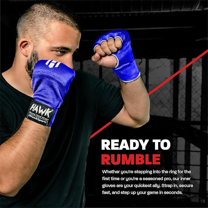 Hawk Padded Inner Gloves Training Gel Elastic Hand Wraps for Boxing Gloves Quick Wraps Men & Women Kickboxing Muay Thai MMA Bandages Fist Knuckle Wrist Wrap Protector Handwraps (Pair)