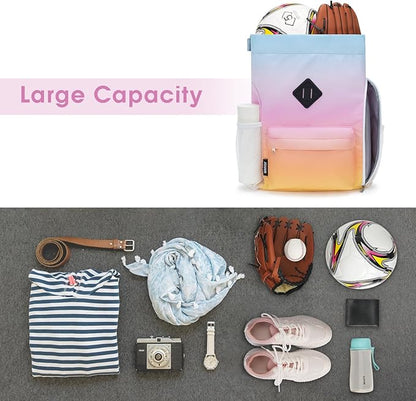WANDF Drawstring Backpack Sports Gym Bag with Shoes Compartment, Water-Resistant String Backpack Cinch for Women Men (Small,Rainbow Gradient)