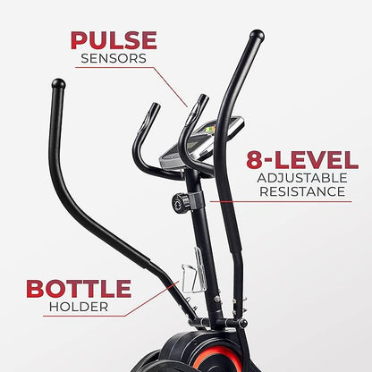 Sunny Health & Fitness Elliptical Exercise Machine, Silent Training, Long Stride Full Body Workout, Adjustable Resistance, Pulse Sensor, SunnyFit App via Bluetooth, Electric or Manual