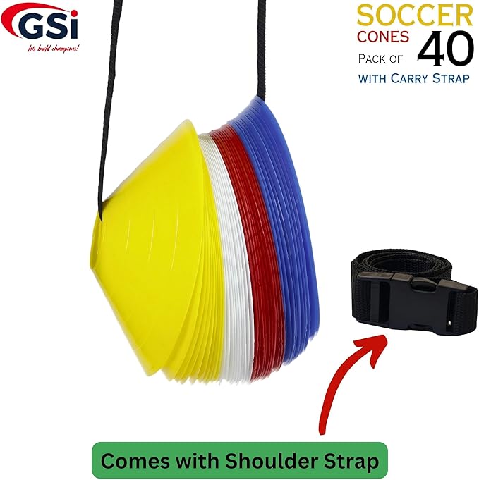 GSi Sports Training Cones for Agility Drills – Soccer & Basketball Multi-Sport Field Markers, Durable Flexible Cones in Multiple Shapes & Packs (20–80 Pack)