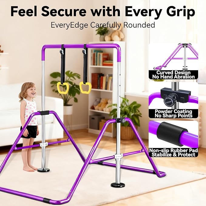 Kids Gymnastics Bar Gymnastic Equipment for Home Adjustable Height Gymnastic Training Bar Gymnastic Stuff for 3-7 Years Old Girls