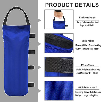 Eurmax USA 145 LBS Weight Capacity Pop up Gazebos Weights Sand Bags for Pop up Canopy Tent Pergola Outdoor Instant Canopies, 4-Pack (Without Sand) Blue