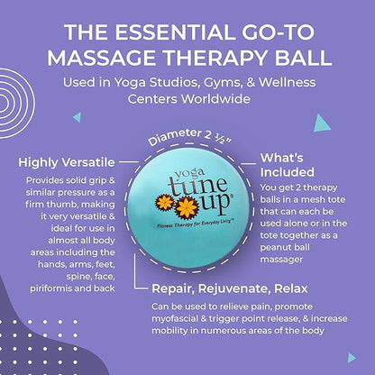 YOGA TUNE UP® Therapy Balls in Tote by Tune Up Fitness - Massage Balls for Trigger Point, Pressure Point & Myofascial Release - Use as Single or Peanut Ball for Pain Relief & Relaxation (Aqua Blue)