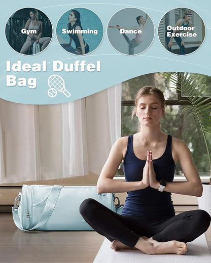 Small Gym Bag for Women,Waterproof Mini Duffle Bag Womens Spotrs Workout Bags Small Travel Duffel Bag with Wet Pocket Carry on Weekender Bags for Dance Swimming,Gym,Yoga,Fitness Light Blue