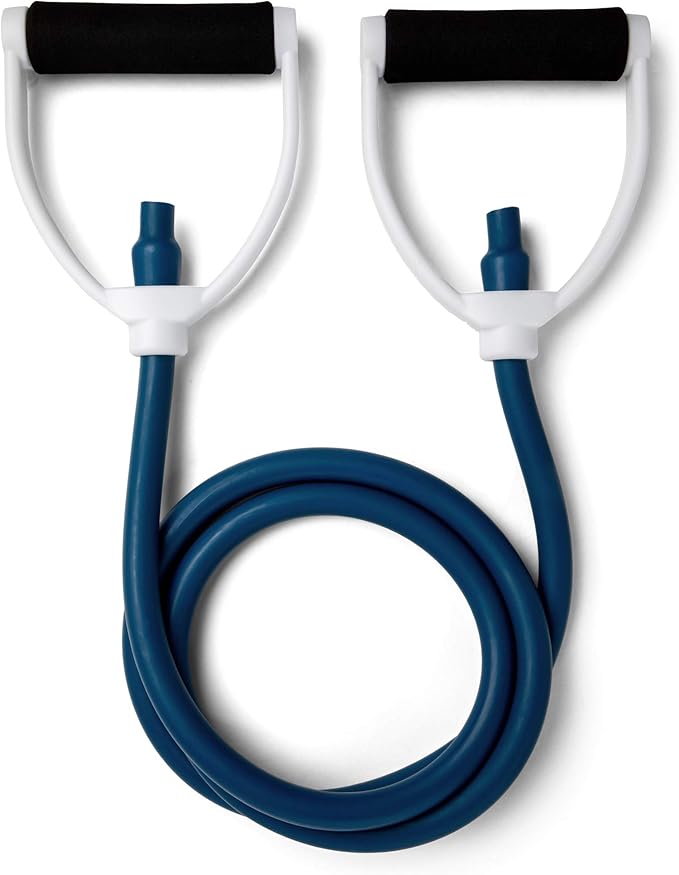 Champion Sports Resistance Tube Bands for Men and Women, Durable Stretch Fitness Band for Strength Training, Stretching, Rehabilitation - Premium Home Workout Equipment - 90 Lbs Resistance Tubing-Blue