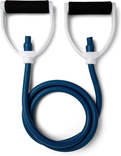 Champion Sports Resistance Tube Bands for Men and Women, Durable Stretch Fitness Band for Strength Training, Stretching, Rehabilitation - Premium Home Workout Equipment - 90 Lbs Resistance Tubing-Blue