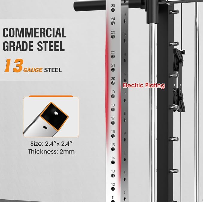 DONOW Smith Machine with Weight Stacks, Heavy Duty Home Gym System Power Cage Cable Crossover Machine Multi-Functional Trainer Ratio 1:1