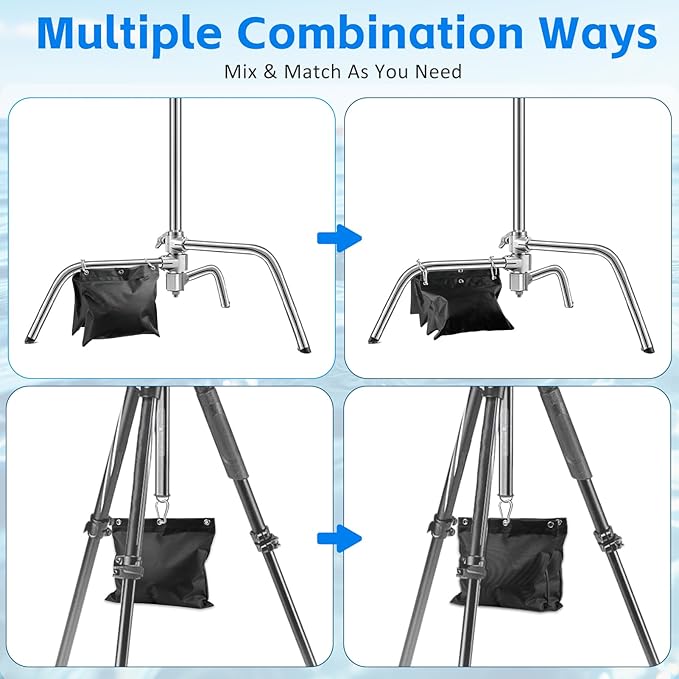 10-Pack Photography Small Sandbags Weight Bag with Carabiner(Max Capacity 15 LBS), 1680D Heavy Duty Oxford Cloth Sand Bag for Photo Studio Light Stand, Video Tripod, C Stands, Pool Cover(No Sand)