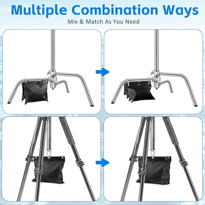 10-Pack Photography Small Sandbags Weight Bag with Carabiner(Max Capacity 15 LBS), 1680D Heavy Duty Oxford Cloth Sand Bag for Photo Studio Light Stand, Video Tripod, C Stands, Pool Cover(No Sand)