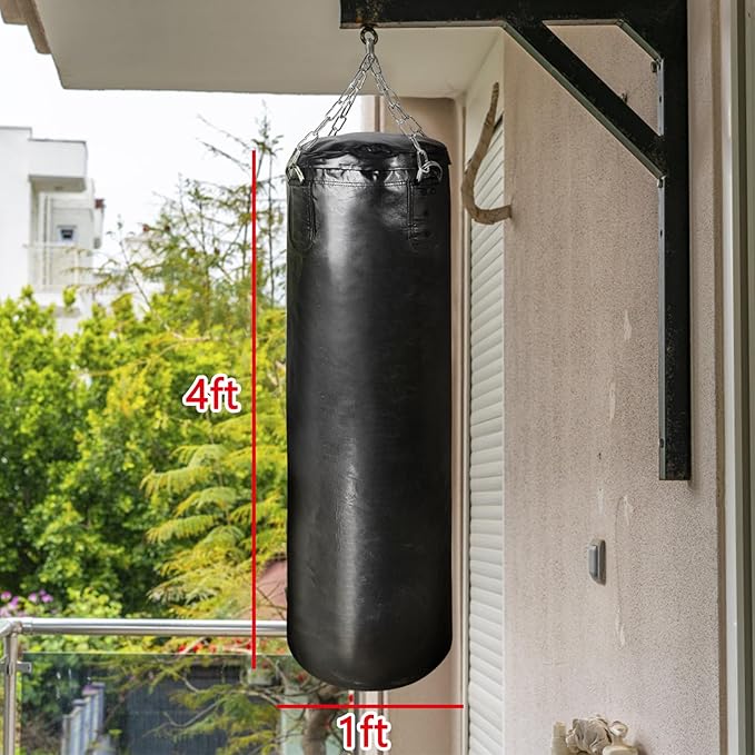 Luwint 4ft Heavy Bag - Unfilled Punching Bag Heavy Duty Hanging Boxing Bag with Chains Adjustable Weight for MMA Boxing Home Gym Training Fitness