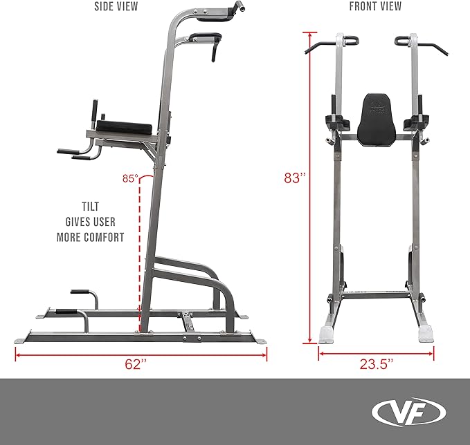 Valor Fitness Power Tower Dip Station - Functional Workout - Pull Ups Chin Ups Knee Raises Leg Raises Dips Machine Push Ups - Home Gym Strength Training Equipment