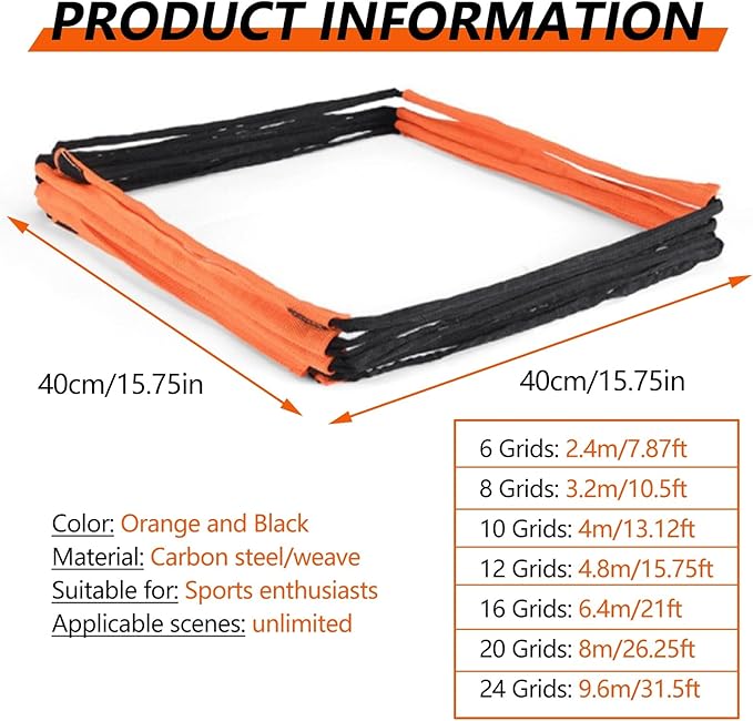 Training Ladder for Footwork, Speed and Agility Training Equipment, Foldable Quick Assembly, Steel Quality, Good Toughness, Multiple Usage(8 Grids)