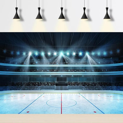 Ice Hockey Sport Backdrop Hockey Stadium Arena Ice Rink Photography Background Stadium Stage Spotlight Backdrop Decors Ice Hockey Match Games Background Newborn Boys Birthday Props 5x4ft