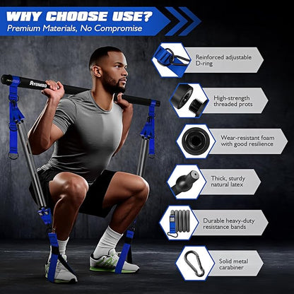 Pilates Equipment, Heavy Duty Pilates Bar Kit with Resistance Bands, Portable Gym Adjustable Exercise Bands, Home Squat Training, Arm, Abs, Waist, Chest Strength Workout Equipment for Men