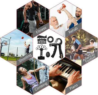 10PCS Grip Strength Trainer Kits, Hand Gripper Strengthener, Forearm Strengthener, Forearm Exerciser, Finger Grip Strengthener, Wrist Strengthener, Stress Relief Ball, Grip Ring, for Muscle Building, Hand Exercisers for Therapy