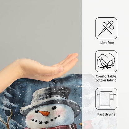 Winter Snowman Hand Bath Towel 2 Packs 28x14 inch Xmas Snow Snowflake Red Bird Decorative Kitchen Tea Dish Towels Seasonal Soft Absorbent Fingertip Towel for Home Bathroom Gym Spa