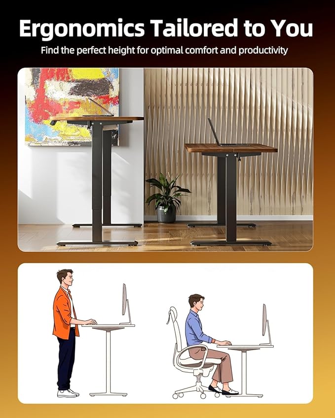 TIQLAB Electric Standing Desk, Adjustable Height Stand up Desk, 63 * 24 Inches Sit Stand Home Office Table with Splice Board, Black Walnut