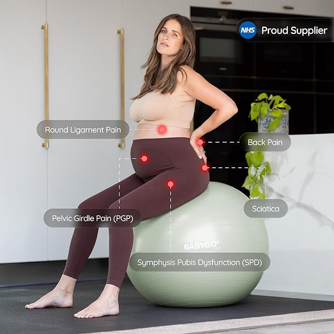 BABYGO Birthing Ball - Pregnancy Yoga Labor & Exercise Ball & Book Set Trimester Targeting, Maternity Physio, Birth & Recovery Plan Included Anti Burst Eco Friendly