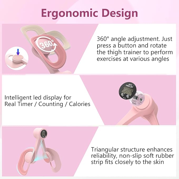 Thigh Trainer, 360°Adjustable Pelvic Floor Muscle Trainer with LED Display, Inner Thigh Exerciser with 20LB Resistance Band for Women, Home Fitness Equipment for Hip, Leg, Arm