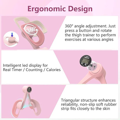 Thigh Trainer, 360°Adjustable Pelvic Floor Muscle Trainer with LED Display, Inner Thigh Exerciser with 20LB Resistance Band for Women, Home Fitness Equipment for Hip, Leg, Arm