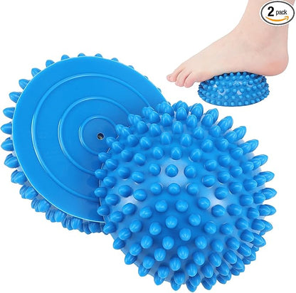 2 Pcs Half Round Massage Ball for Feet Blue Spiky Massage Ball for Adults Sports, Stability Training, Muscle Balancing Therapy, Yoga Gymnastics Exercise