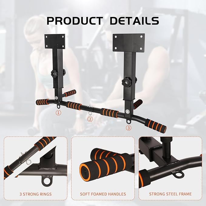 Pull Up Bar Wall Mounted: Adjustable Wall Joist Mount Pull Up Bar & Chin Up Bar for Home Gym Workout Strength Training Equipment