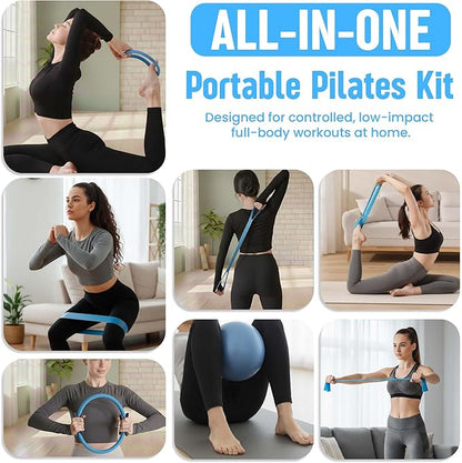 Pilates Kit 16- Pieces with Adjustable Resistance – Fitness Ring, Exercise Ball, Bands, Wrist Weights & Essential Pilates Equipment for Home Workouts - Versatile Fitness Accessories