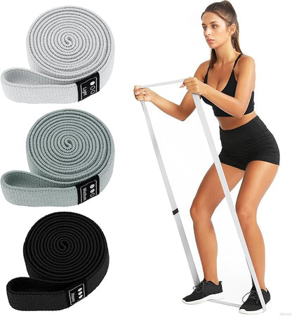 Fabric Resistance Bands - 3-Pack Set, Long Cloth Exercise Bands for Home Workout Strength Training, Yoga & Pilates | with Storage Bag
