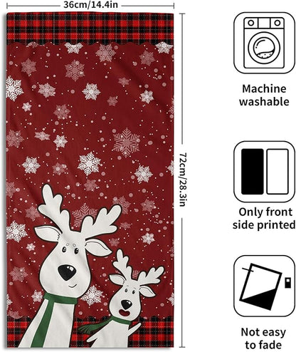 Winter Cute Deer Hand Towels Set of 2 Merry Christmas Red Black Red Buffalo Plaid Moose Elk Snowflake Decor Kitchen Towels Happy Holiday Red Dish Towel Super Soft Tea Towels for Bathroom Gym Spa