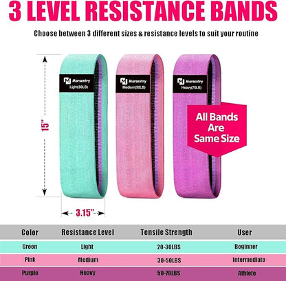 Hip Resistance Bands Set with Exercise Band, 3 Levels, Carry Bag and Guide, Multi-Colour