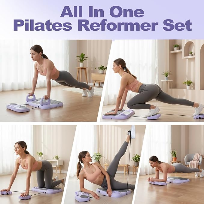 Pilates Board, 6-in-1 Pilates Reformer for Core & Full Body Workout, Portable Home Gym Equipment with Smart LED Digital Display, Pilates Trainer for Women, Beginners