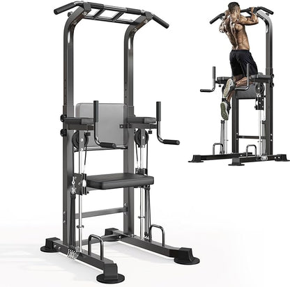 SogesHome Power Tower Pull Up Bar and Dip Station, Multi-Function Free Standing Pull Ups, Adjustable Height Dip Bar Strength Training Workout Equipment, Pull Up Stand Workout for Home Gym Exercise Equipment