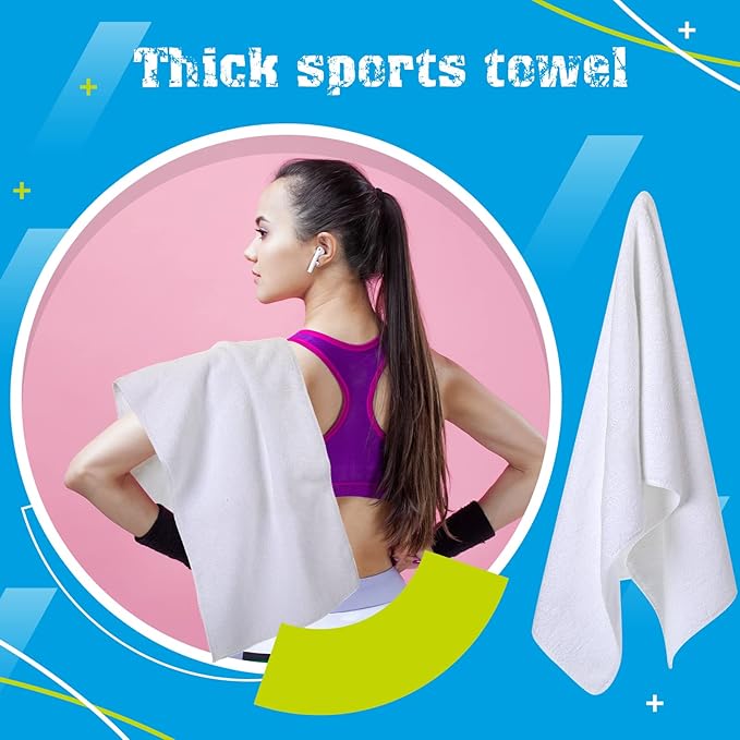 Handepo 12 Pcs Microfiber Workout Gym Towels, 360 GSM 12x30 Inch Fast Drying Yoga Towels for Sweat, Soft Gym Towel for Men Women Travel Sports(White)