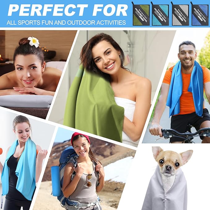 VitalCozy 4 Pcs Quick Dry Camping Towel 48" x 24" Microfiber Travel Swimming Lightweight Towel Absorbent Fast Drying Set for Beach Yoga Sports Swimming Pool Backpacking Workout, 4 Colors