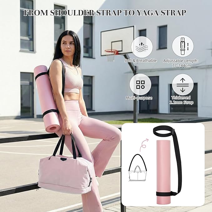 Timeet Expandable Gym Duffel Bag For Women with Yoga Mat Strap, 47L Sports Duffle Bag With Shoes Compartment&Dry Wet Pocket, Water Resistant Carry on Sports Weekend Travel Overnight Bag, Dusty Pink