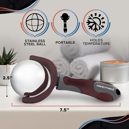 PRIME Fitness Cold Massage Roller Ball | Cold Therapy | Ice Roller Ball with Handle | cryo Stick | Relieve Muscle Pain (Maroon)