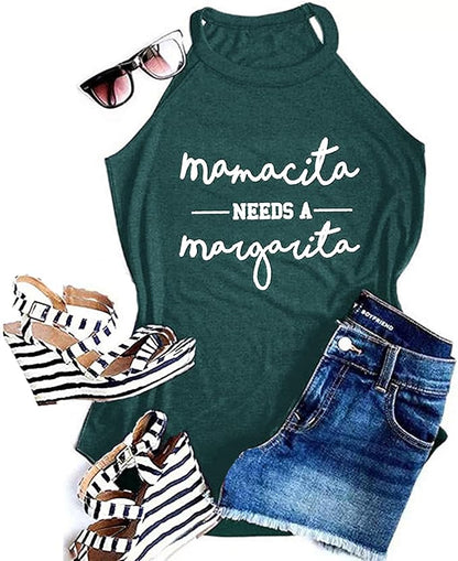 Mamacita Needs a Margarita Women Funny Shirts Workout Tops Graphic Beach Holiday Outfit Tees