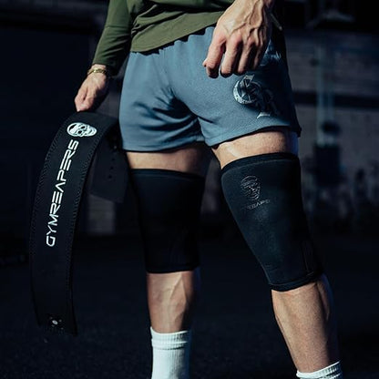 Gymreapers Knee Sleeves (1 Pair) With Gym Bag - IPF Approved - Knee Compression Sleeve Support for Squats, Weightlifting, and Powerlifting 7MM Neoprene Sleeves - 1 Year Warranty (Black/Black, Medium)