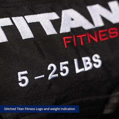 Titan Fitness 5-25 LB PRO Strongman Sandbags, Double Layer, 1050D Cordura, Black, Carry Home Gym Training