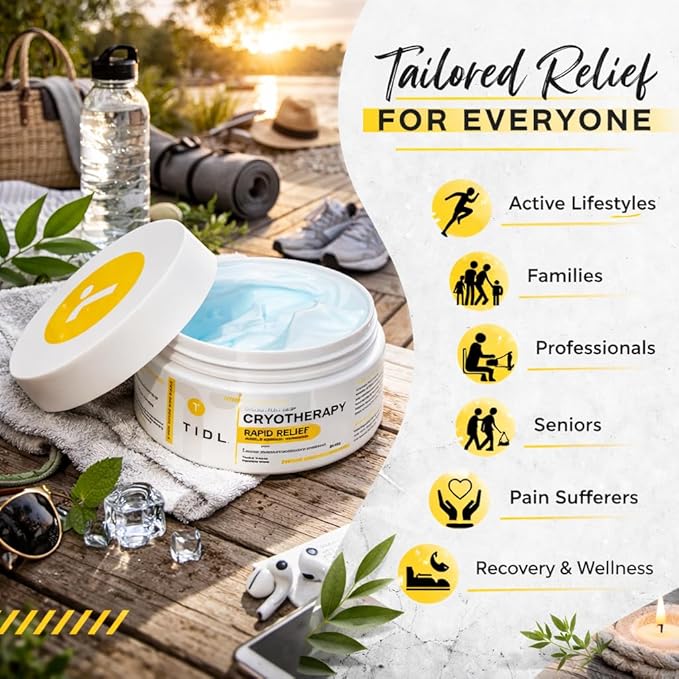 TIDL Cryotherapy Pain Relief Cream, 3 Oz, Targeted Neck Pain, Joint & Muscle Pain Relief with Organic, Plant-Based Menthol, Instant Cooling for Sport & Post Workout Full Body Recovery
