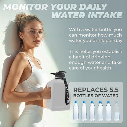 91oz Gym Daily Water Bottle Grey – Large BPA-Free PETG Jug with Magnetic Plate Phone Mount, Leakproof Flip-Top Lid, Wide Mouth for Ice, Straw, Carry Strap, Stable Base, Time Marker